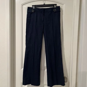 J Crew Favorite Fit Women’s Linen Blend Ankle Pants Navy Blue Gold Button Sz 4 - Picture 1 of 10