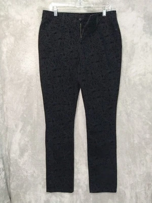 Calça NYDJ Feminina 10 Veludo Preto Paisley Fina Reta Cintura Alta Elástica - Imagem 1 de 4