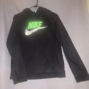 Nike Sportswear Signature Logo Youth Black Hoodie Silver/Green Logo Size XL - Picture 1 of 9