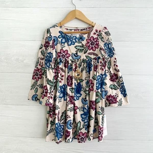 NWT Bonnie Jean - Multicolor floral smocked long sleeve dress with necklace sz 4 - Picture 1 of 7