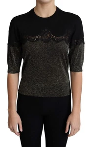 Dolce&Gabbana Women Black Blouse Viscose Lurex Short Sleeves Slim Fit Casual Top - Picture 1 of 4