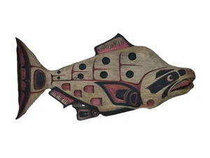 Arpia legno decorazione parete pannello decorazione parete Pacifico salmone pesca decorazione NOS - Foto 1 di 12