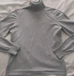 EUC DAMEN ANN TAYLOR BABYBLAU SEIDE ROLLKRAGEN PULLI STRETCH PULLOVER GR. S - Bild 1 von 11
