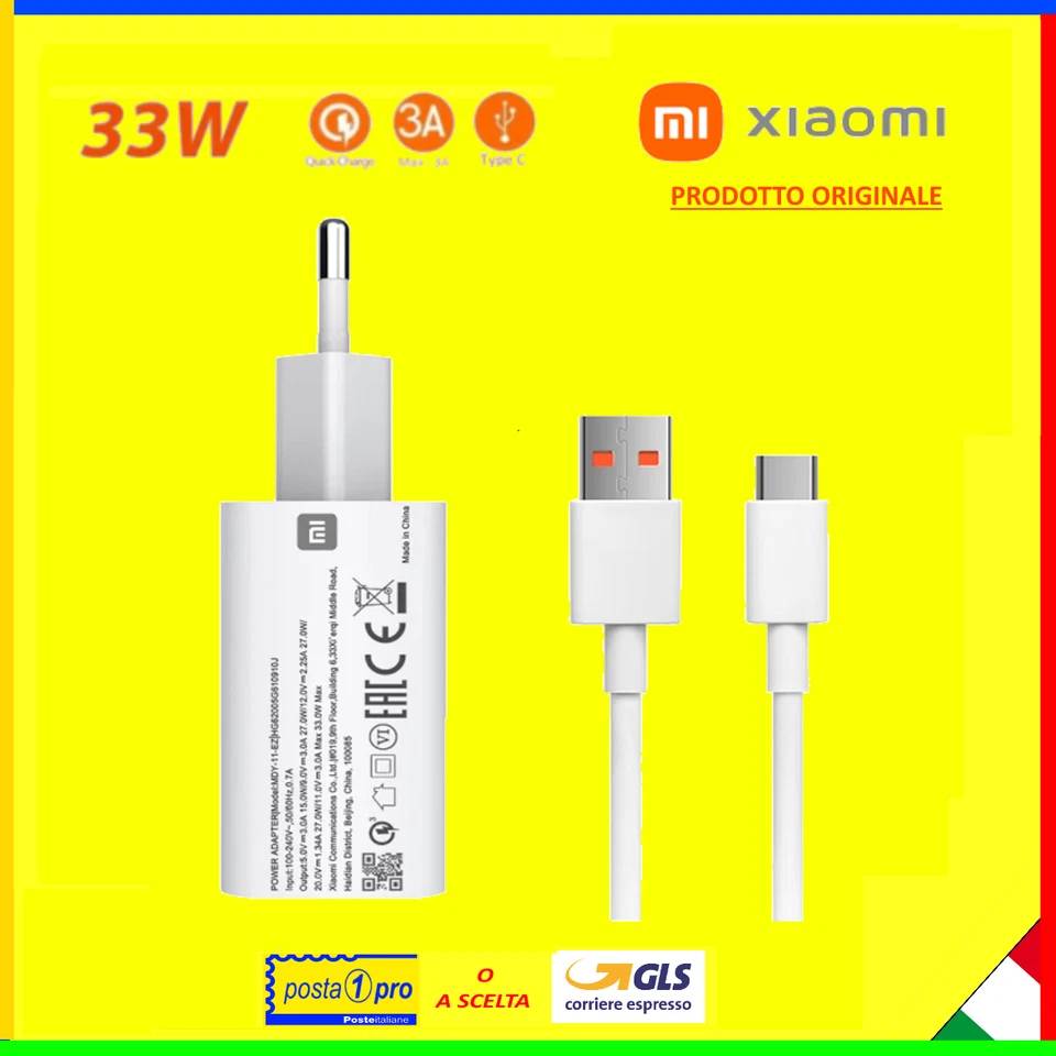 CARICABATTERIE XIAOMI ORIGINALE MDY-11-EZ FAST RAPIDO 33W + CAVO USB-C 78C466A💎 - Immagine 1 di 1