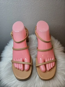Larroude Gio Platform Block-Heel Sandals Size 11 Nude Tan  New With Defects - Picture 1 of 9