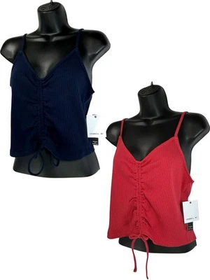 O’NEILL Marta Crop Tank Top Sz L Bundle Red Navy Blue Ribbed VNeck Cotton Blend - Изображение 1 из 4
