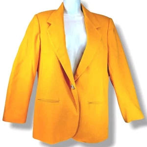 VTG Savannah 100% Wool Blazer Jacket Size 8 Yellow Gold One Button Satin Lined - Picture 1 of 15