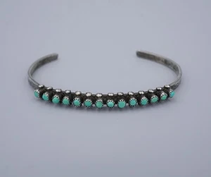 Zuni Needlepoint Cuff Bracelet Sterling Silver Turquoise 6.75" BS3093 - Picture 1 of 4