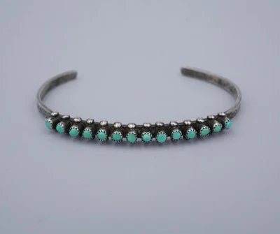 Zuni Needlepoint Cuff Bracelet Sterling Silver Turquoise 6.75" BS3093 - Image 1 of 4
