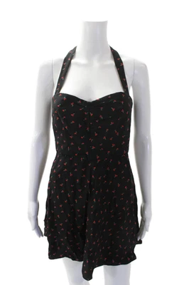 Vestido para mujer Bec & Bridge estampado de cereza cuello halter línea A negro rojo talla 4 Foto 1 de 4