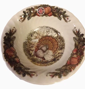 Queen's THANKSGIVING SERVING BOWL HARVEST BOUNTY TURKEY England 9.25" x 4" NEW - Picture 1 of 5