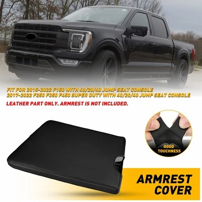 Cubierta protectora de consola reposabrazos de cuero con tapa central negra para Ford F150 2015-2022 Foto 1 de 4