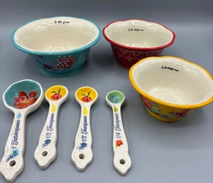 The Pioneer Woman Ceramic Measuring Cups Spoons Set Floral Design - Picture 1 of 6