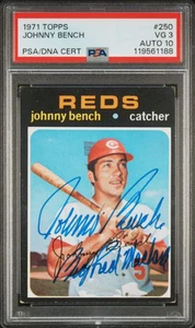 1971 Topps HOF Johnny Bench Signed Baseball Card 250 PSA 3 DNA 10 Auto Certified - Picture 1 of 4