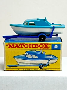 Matchbox No. 9 Boat & Trailer with F-Type Original Box, Nice - Picture 1 of 15