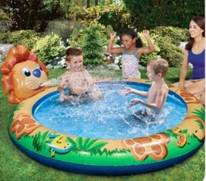 Banzai Kickin' Back LION Inflatable Pool With Built In Sprinkler - 63" Diameter - Picture 1 of 7