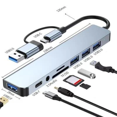 8 in 1 Ports USB A Type C Hub Concentrator Docking M4 Adapter Station Mult D2P3 - Image 1 of 4