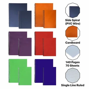 [Pack of 12] A4/A5 Notebook Spiral Bound Ruled 140 Pages Notepad Diary School - Picture 1 of 56