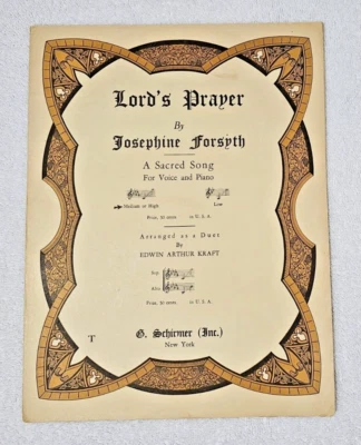 Lord's Prayer Duet Forsyth 1929 RARE Sheet Music Piano Voice Religious Sacred VG - Image 1 of 3