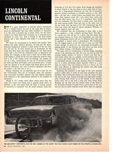 Lincoln Continental 1962 ~ prueba de carretera original de 2 páginas/artículo/anuncio - Imagen 1 de 1