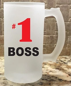 Frosted Glass Beer Mug Stein 16oz #1 Boss Great Gift For Him Fathers Day - Picture 1 of 1