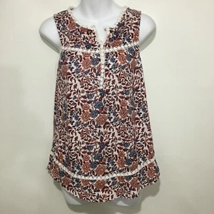 Top sin mangas floral rosa azul Lucky Brand para mujer S ribete de encaje mezcla de algodón - Imagen 1 de 5