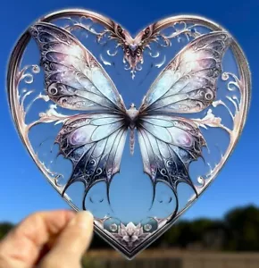 New Suncatcher Butterfly 8" Heart Combined Shipping Gift - Picture 1 of 2