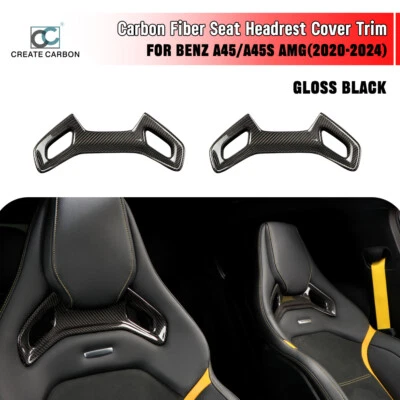 2pcs Dry Carbon Fiber Seat Headrest Cover Trims Fit For Benz AMG A45 A45s CLA45 - Изображение 1 из 4