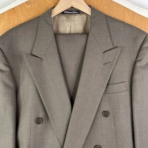 Stafford Suit Mens 42R Brown Double Breasted Wool Blend Pants 31x28 Pleated VTG - Picture 1 of 24