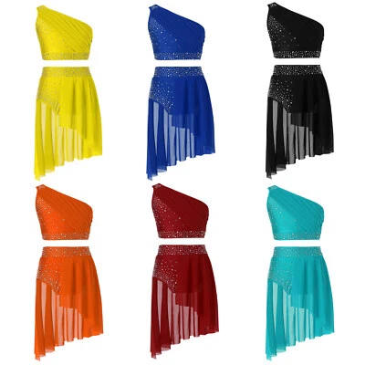 Kids Girls 2 Piece Outfit Sparkle Crop Top with Ballet Skirt Lyrical Dance Dress - Image 1 of 3