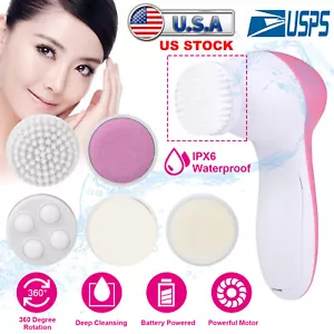 360° 5 in 1 Facial Cleansing Brush Electric Face Body Scrub Tools Waterproof - Picture 1 of 9