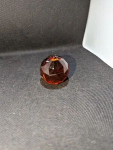 VINTAGE 40MM AMBER CRYSTAL BALL PRISM SUNCATCHER FACETED CHANDELIER PART - Picture 1 of 6