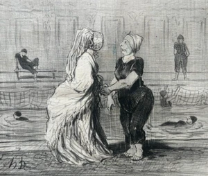 Stampa antica 19 ° secolo Daumier, les Baigneuses, Baronessa - Foto 1 di 8