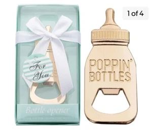 1 Poppin Baby Bottle Beer Opener Gold Colored Baby Shower Gift for Dad Party - Picture 1 of 4