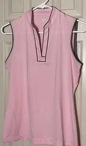 EP New York PATTERN PLAY MANDARIN COLLAR SLEEVELESS GOLF POLO small - Picture 1 of 6
