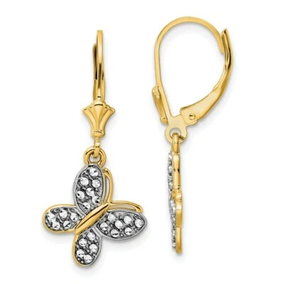 Real 14kt & White Rhodium Diamond Cut Fancy Butterfly Earrings - Image 1 of 4