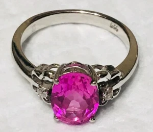 Plata de Ley 926 Topacio Blanco Creado Zafiro Rosa Brillante Vintage Talla 9 - Imagen 1 de 9