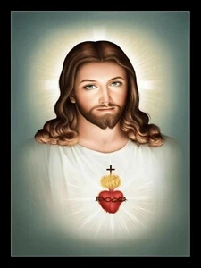 Arte de pared religioso Sagrado Corazón de Jesús, 7x9 pulgadas, marco de madera negro - Imagen 1 de 4