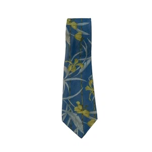 Tommy Bahama Necktie Linen Blend Handmade USA Made Blue Yellow Floral Tropical - Picture 1 of 8