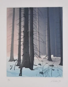 Rudolph Distler/Winterwald/acquaforte a colori/firmato/90 esemplari/1992 - Foto 1 di 3