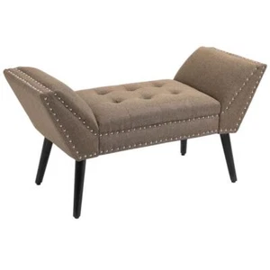 Homcom Entryway Benches 22"Hx45"Wx18"D Polyester Upholstered Tufted In Brown - Picture 1 of 4