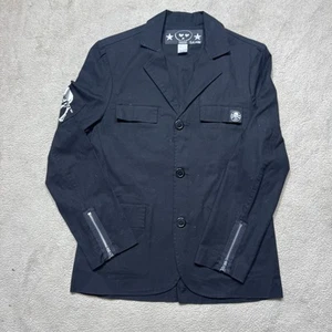 EC Star Jacket Mens Small Black Three Button Blazer Pockets Zip Wrist Accent - Picture 1 of 11