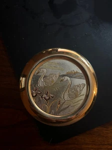 The Art of Chokin Porcelain Trinket Box 24K Gold Trim w/ Swans and Irises - Picture 1 of 4