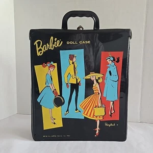 Vintage 1961 Mattel Barbie Pferdeschwanz Puppenkoffer schwarz Vinyl - Bild 1 von 10