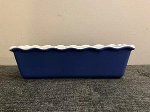 Emile Henry Long Loaf Pan Blue White Ruffled Edge Baking Dish Made in France - Picture 1 of 4