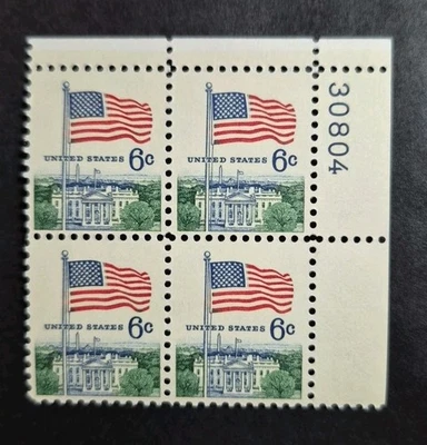 1968 US Stamp Scott # 1338  Flag and White House- Plate Block of 4-  6¢ MNH - Image 1 of 2