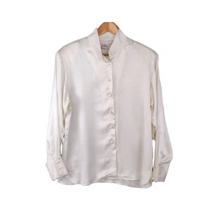 Vintage Shirt Ivory 100% Silk Sheri-e Long Sleeve Classic Quality Size 10 - Picture 1 of 10