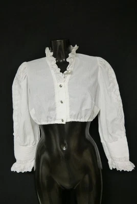 Gr.44 Dirndlbluse weiß Bluse für Dirndl Straßer Baumwolle mit Spitze B11213 - Bild 1 von 4