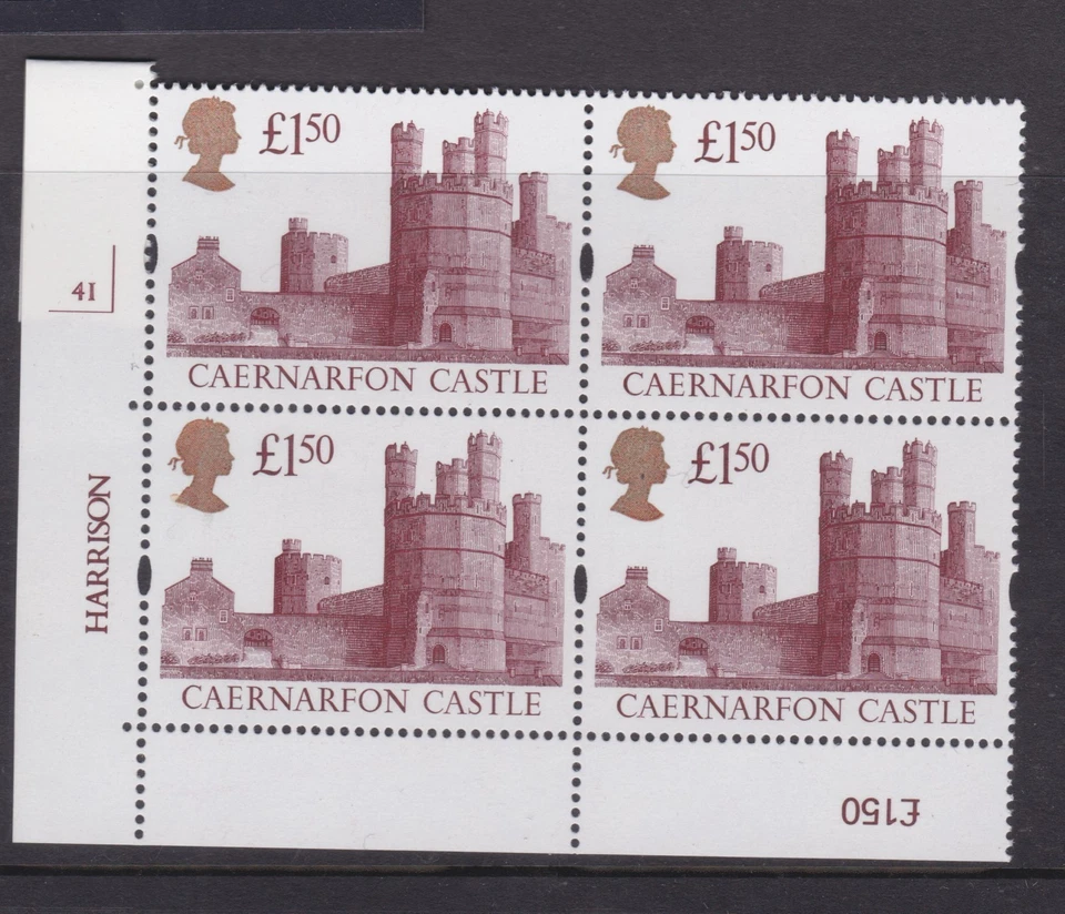 GB SG 1612 MNH MINT CYLINDER BLOCK 1992 Castle £1.50 MAROON CYL 4I - Image 1 of 1