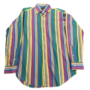 Vintage Polo Ralph Lauren Dress Shirt Colorful Colorblock Men SZ M Pinstripe - Picture 1 of 10